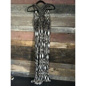 Soma Dress Size Small Maxi Cross Strap Desire Solstice Ikat Stretch Ruched Band